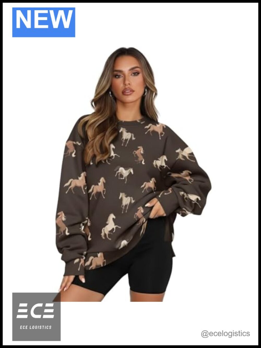 Womens Polyester Crew Neck Sweatshirt Long Sleeve Pullover with Pockets